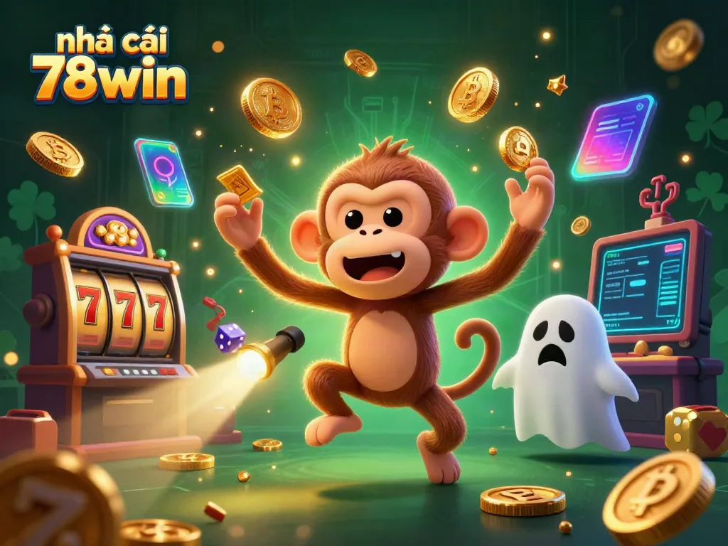 Experience thrilling action at nhà cái 78win with energetic characters in a vibrant haunted casino setting.