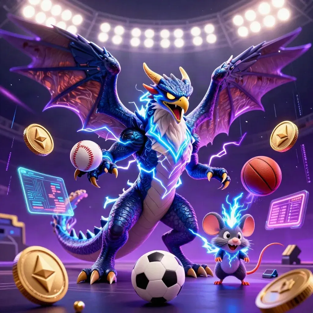 Thunder dragon, wind hawk, and static mouse race through neon sports energy and casino coins.