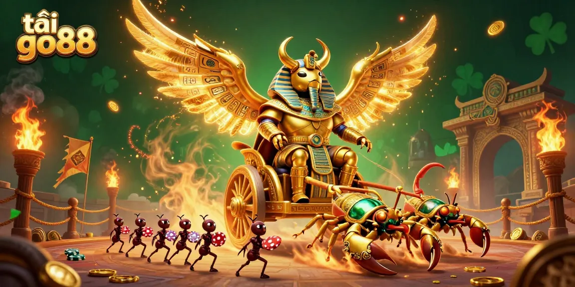 Play exciting games with tải go88, featuring a majestic beetle and jewel-encrusted scorpions.