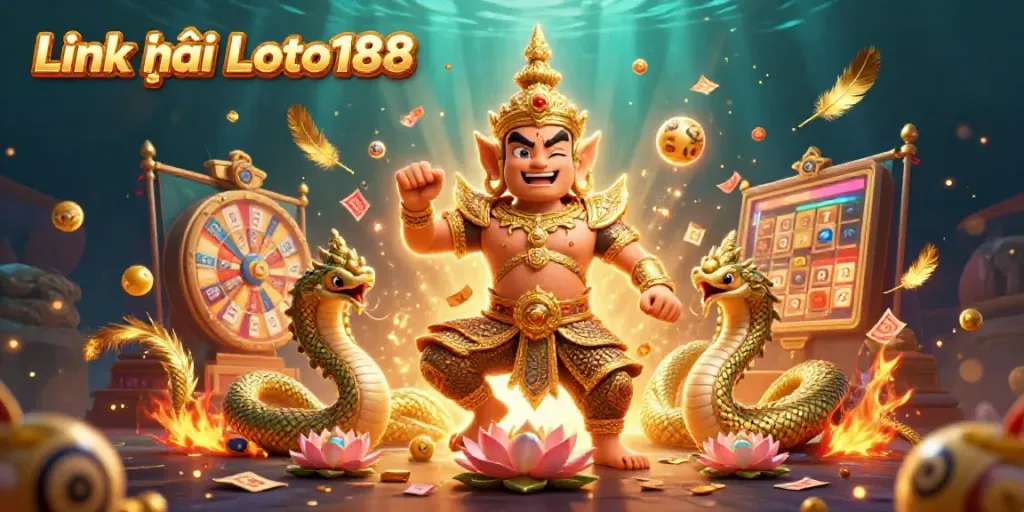 Win big with Link vào Loto188 in this dynamic casino illustration featuring a guardian and lottery elements.
