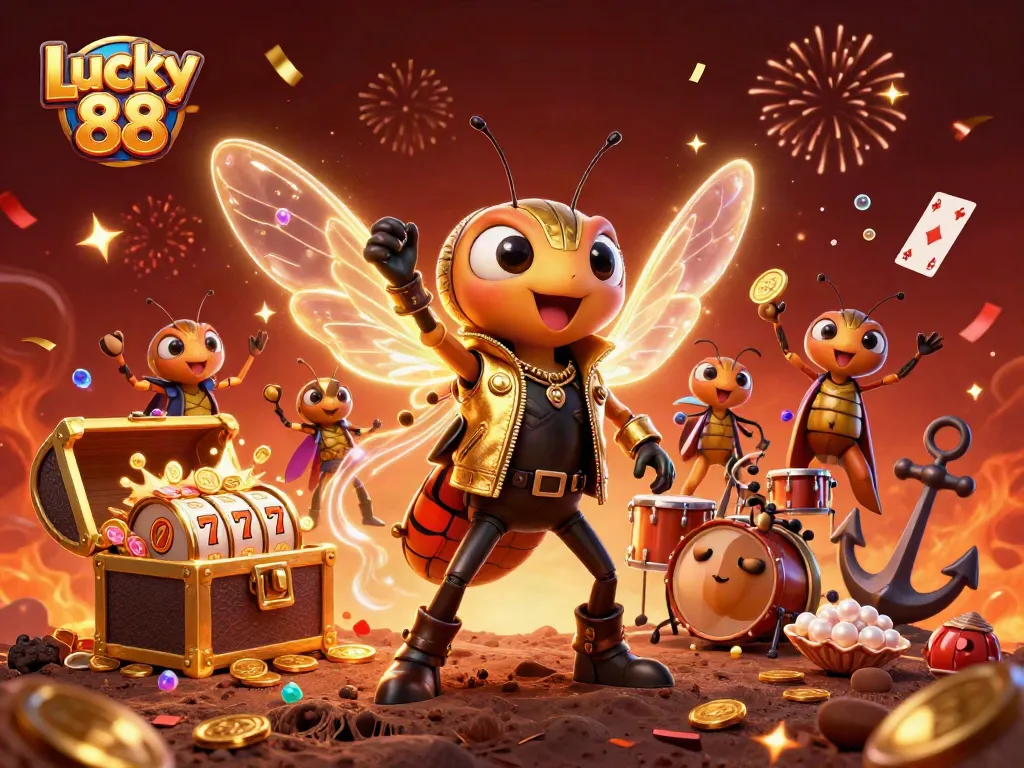 Experience Lucky 88 excitement with colorful slots and jackpot spinning in vibrant casino scene.