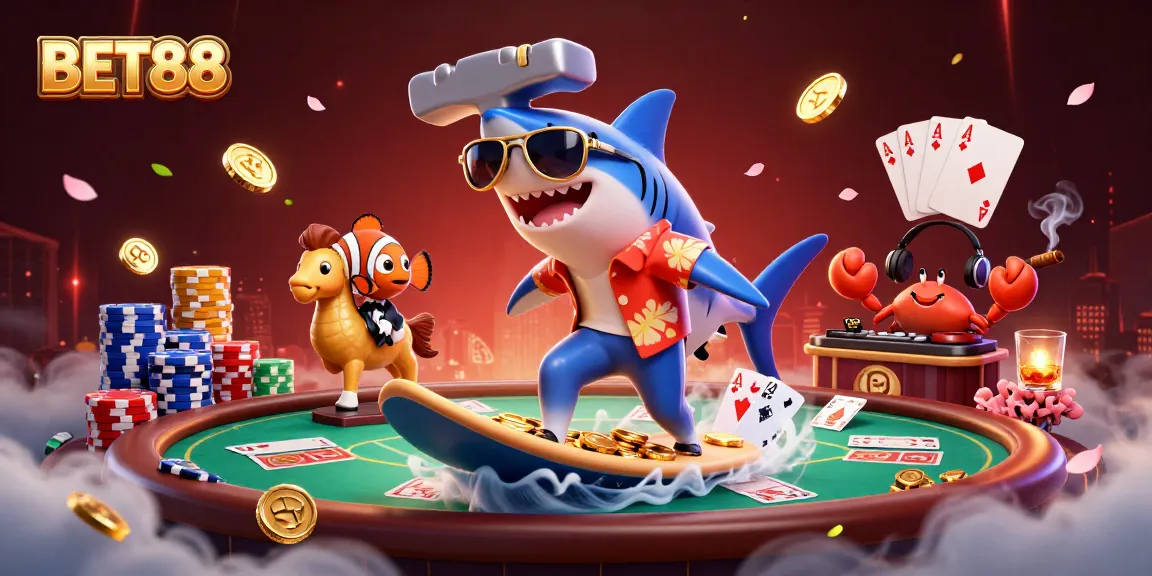 Experience excitement with BET88 in a vibrant 3D casino illustration filled with action and energy.