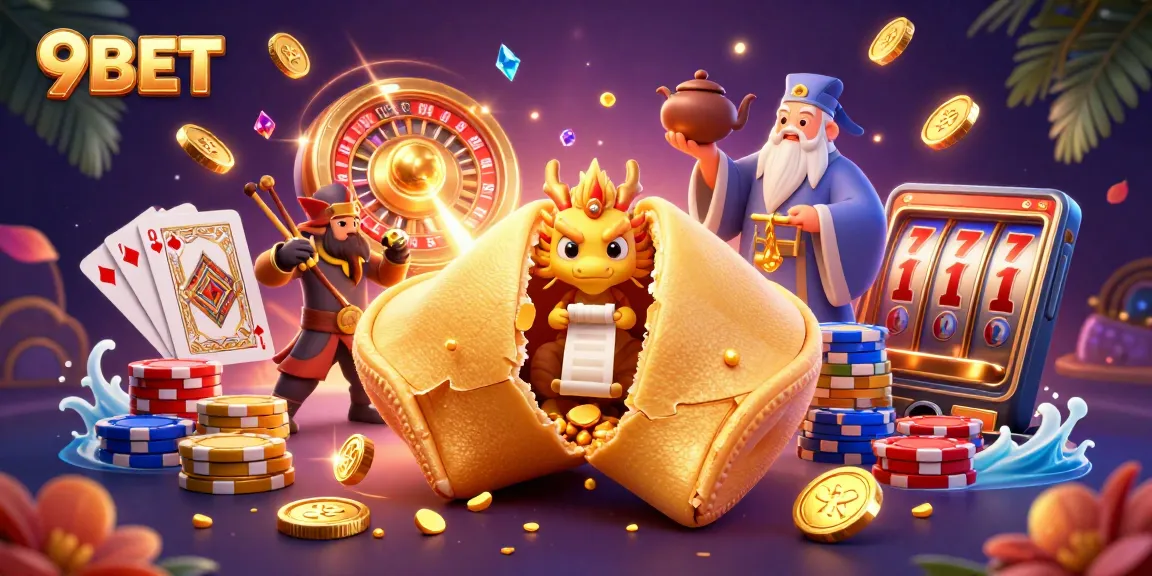 Experience thrilling gaming action with 9BET's vibrant atmosphere, featuring a golden dragon and rich casino elements.
