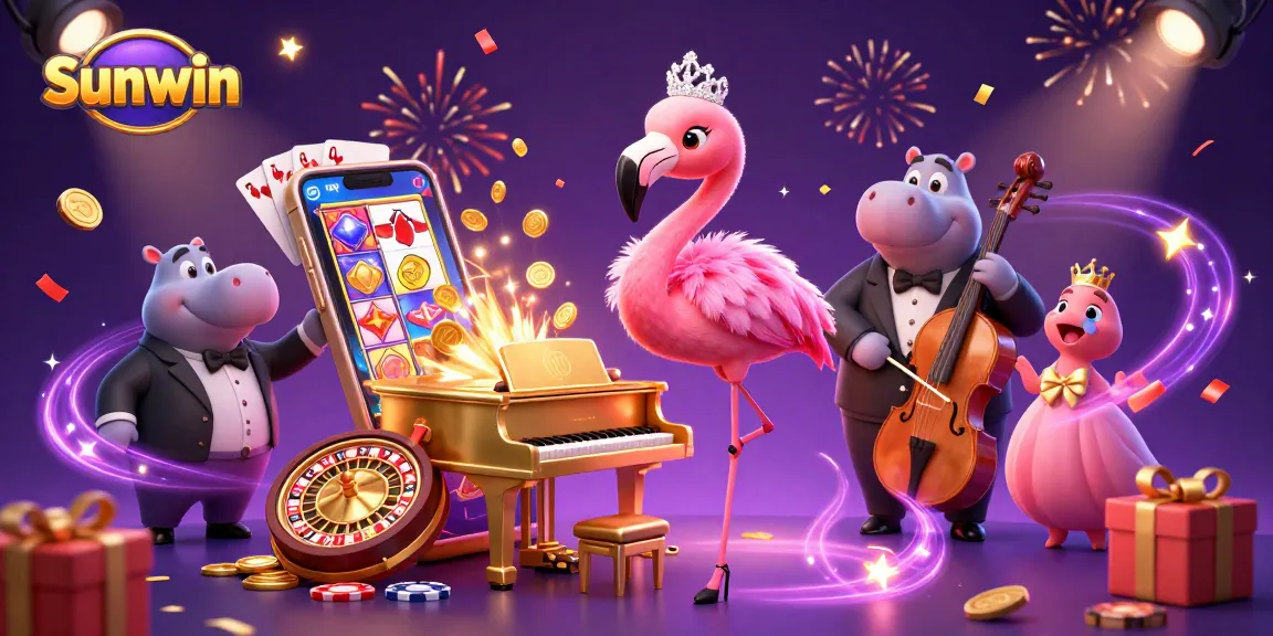 Engage with Sunwin's vibrant casino scene featuring unique characters and lively gaming elements.