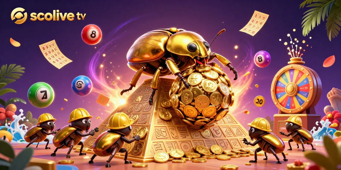 Socolive tv features an exciting scene showcasing golden beetles rolling coins, embodying the thrill of live betting.