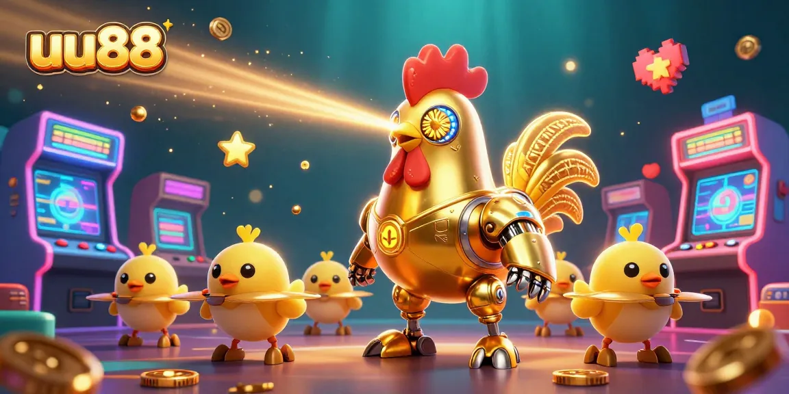 Experience thrilling gameplay with uu88 as a golden rooster robot and drone chicks add excitement to your gaming.