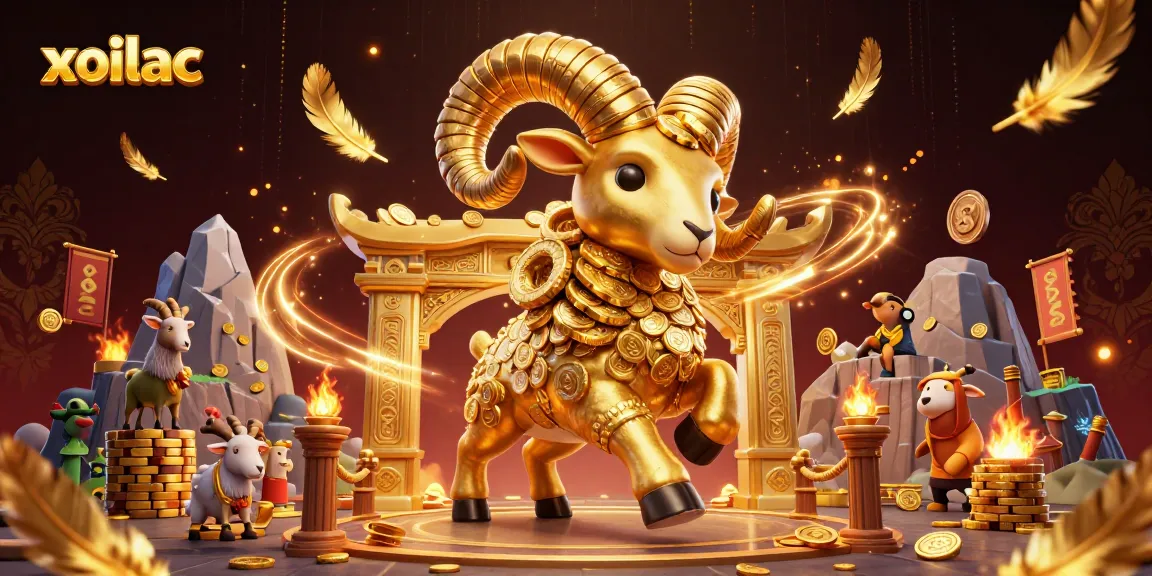 Experience xoilac's thrilling action with a golden ram charging through a vibrant betting arena.
