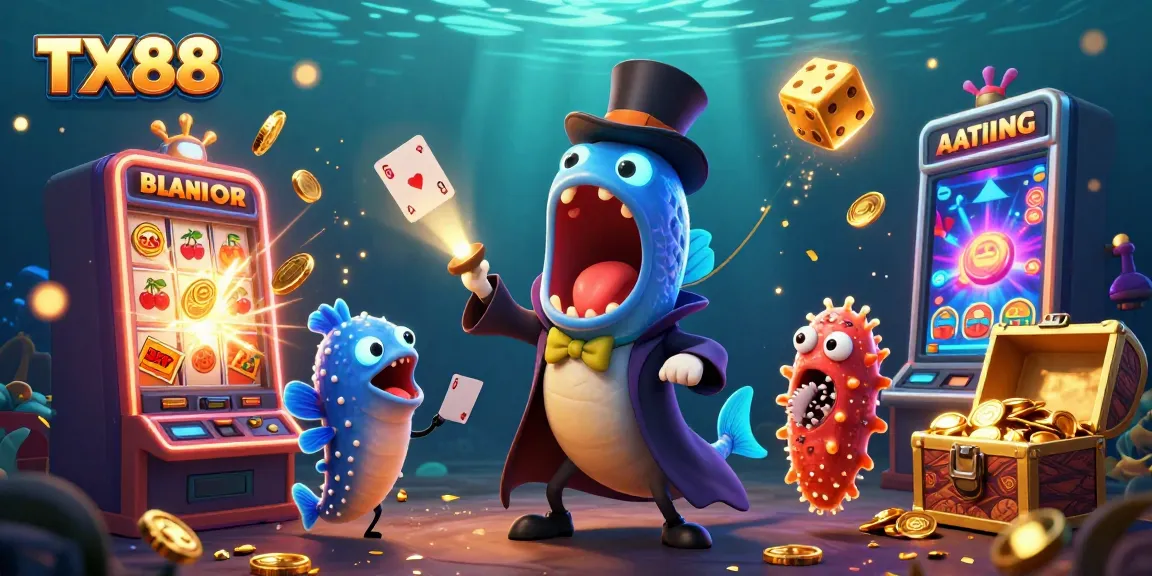 TX88 offers exciting winnings with a vibrant casino scene featuring interactive characters and games.