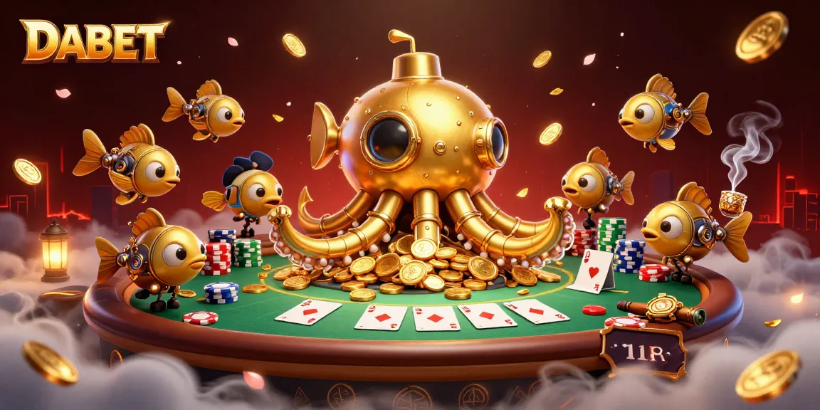 DABET members enjoy winning tactics on a vibrant poker table surrounded by golden coins and colorful game elements.