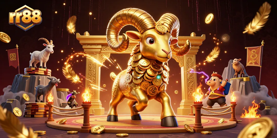 Experience thrilling action with the rr88 golden ram charging through a vibrant casino scene, amidst dynamic betting excitement.