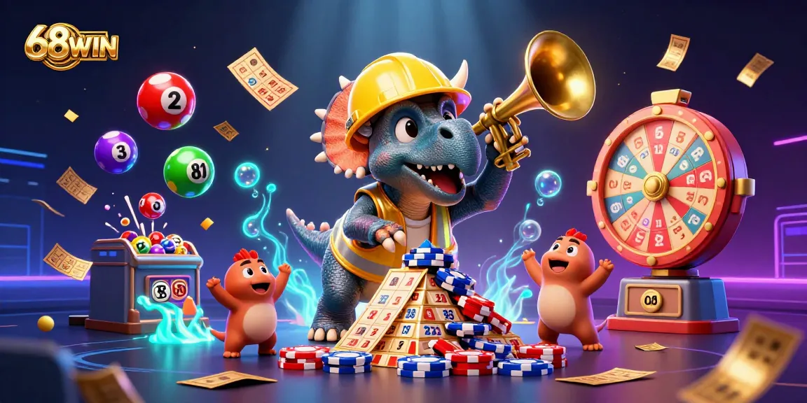 Experience excitement with 68WIN's thrilling gaming adventure in a vibrant 3D illustration.