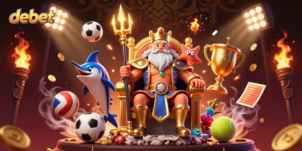 Engage your luck with debet sports betting under Neptune's reign, as gameplay elements fly energetically around.