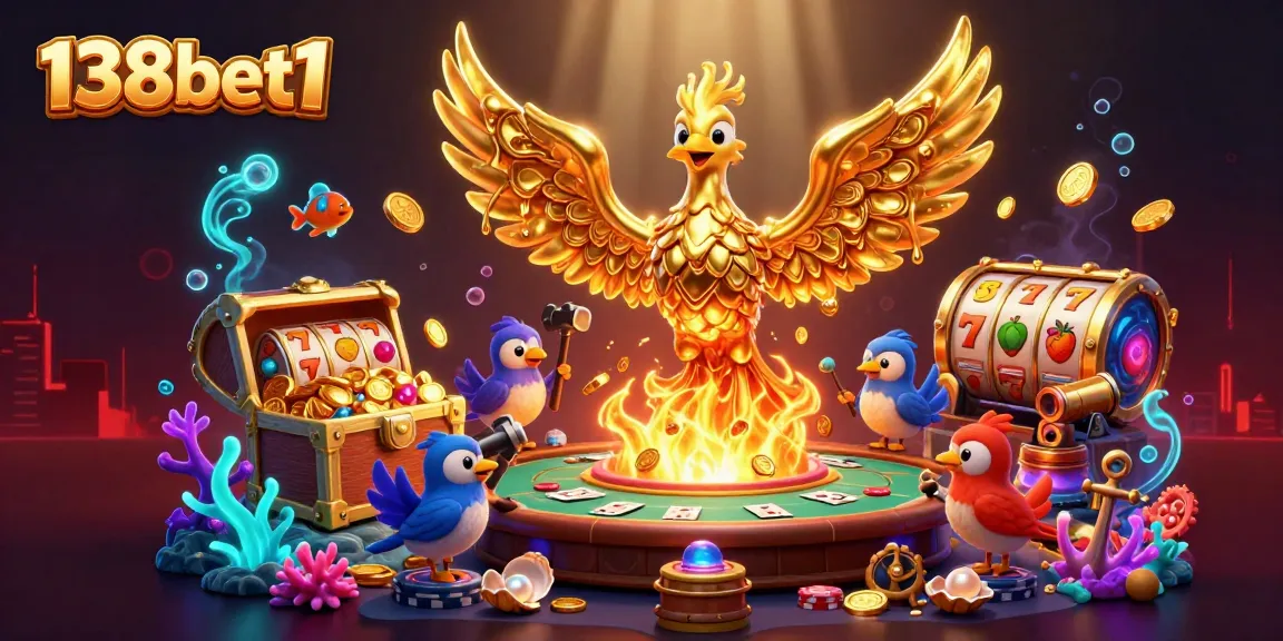 Win big with 138bet1 casino games showcasing a golden phoenix and rich casino elements.