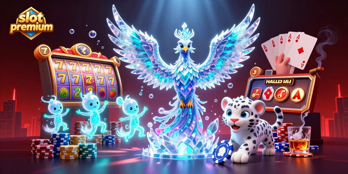 Experience the excitement with slot premium as the ice phoenix captivates amid vivid slot reels and poker action.