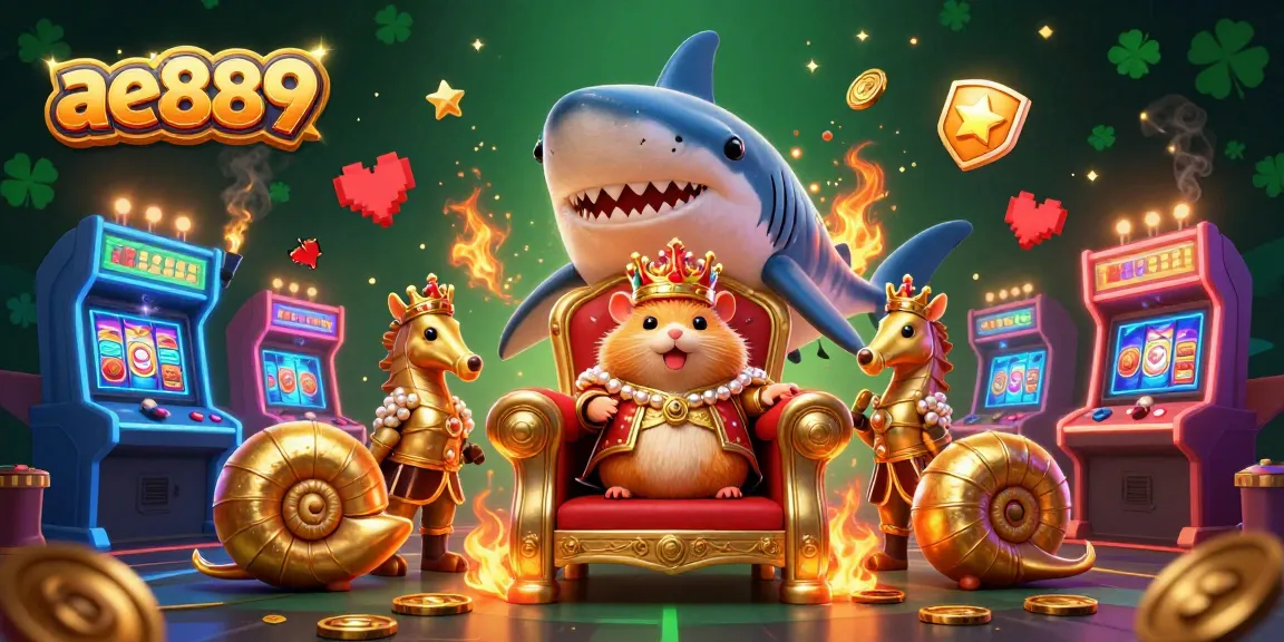 Win big at ae889 with an exciting scene featuring a golden hamster king and vibrant casino elements.