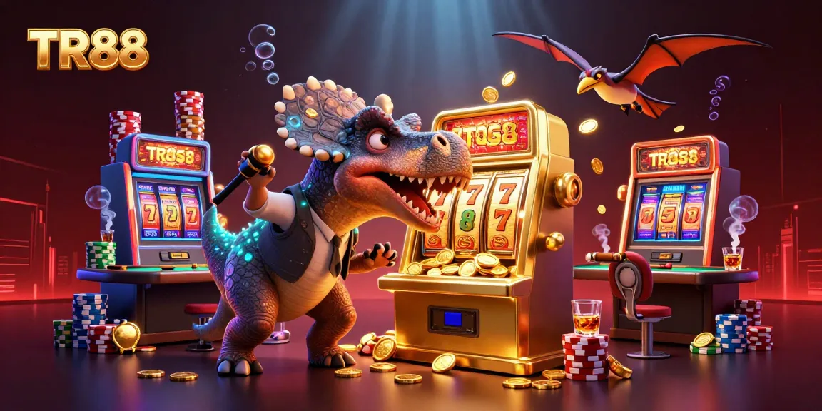 TR88 slot machine pays out jackpot coins amidst vibrant casino scene with thrilling characters.