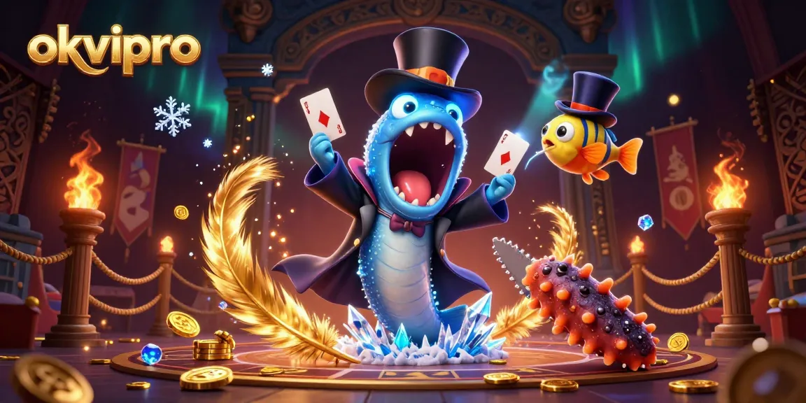 Experience dynamic card tricks with the enchanting characters of okvipro in this colorful casino scene!