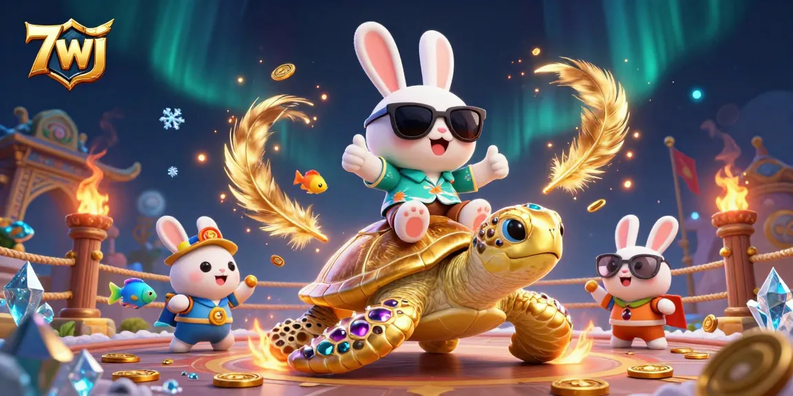 Experience the thrill of 7wj gaming with a lucky rabbit and golden turtle in a vibrant casino scene.