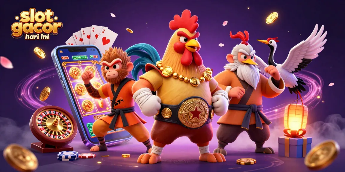 Engage with slot gacor hari ini action featuring vibrant 3D characters amidst exploding coins and cards.