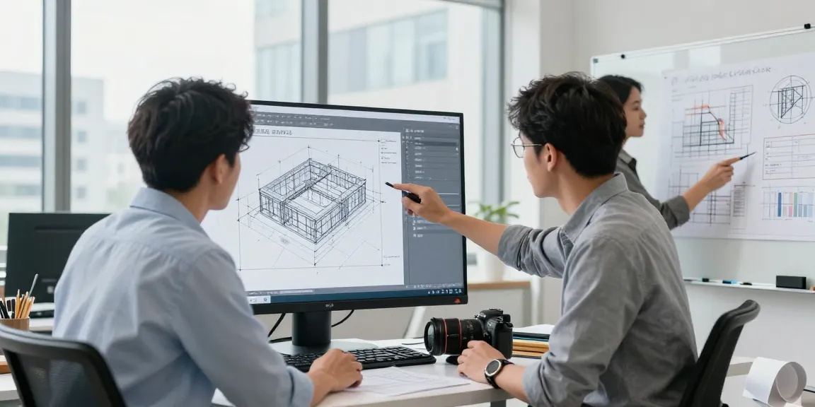 Structural Engineering Consultant USA analyzing blueprints and 3D models in a modern office environment.