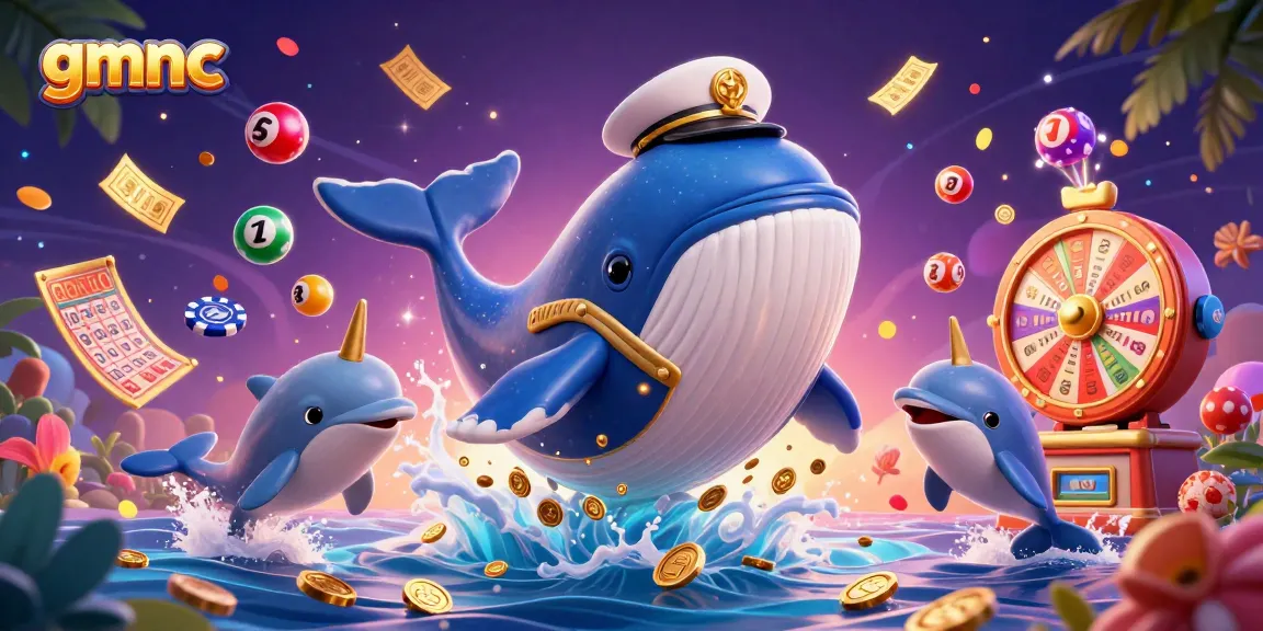 Experience the thrilling world of gmnc with a whimsical casino-themed 3D illustration filled with playful elements.