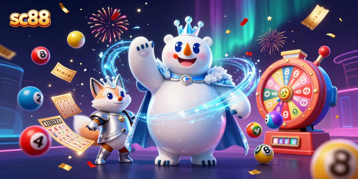 Win big with sc88: Cartoon polar bear and fox in an exciting gaming scene.