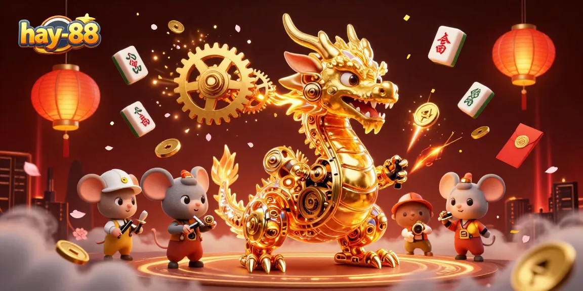 Experience the thrill of hay-88 with a golden dragon in a vibrant casino scene.