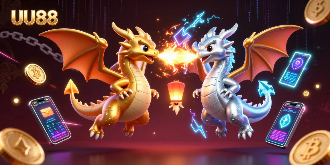 Engage with UU88's thrilling world of gaming, featuring epic dragon battles and vibrant cryptocurrency elements.