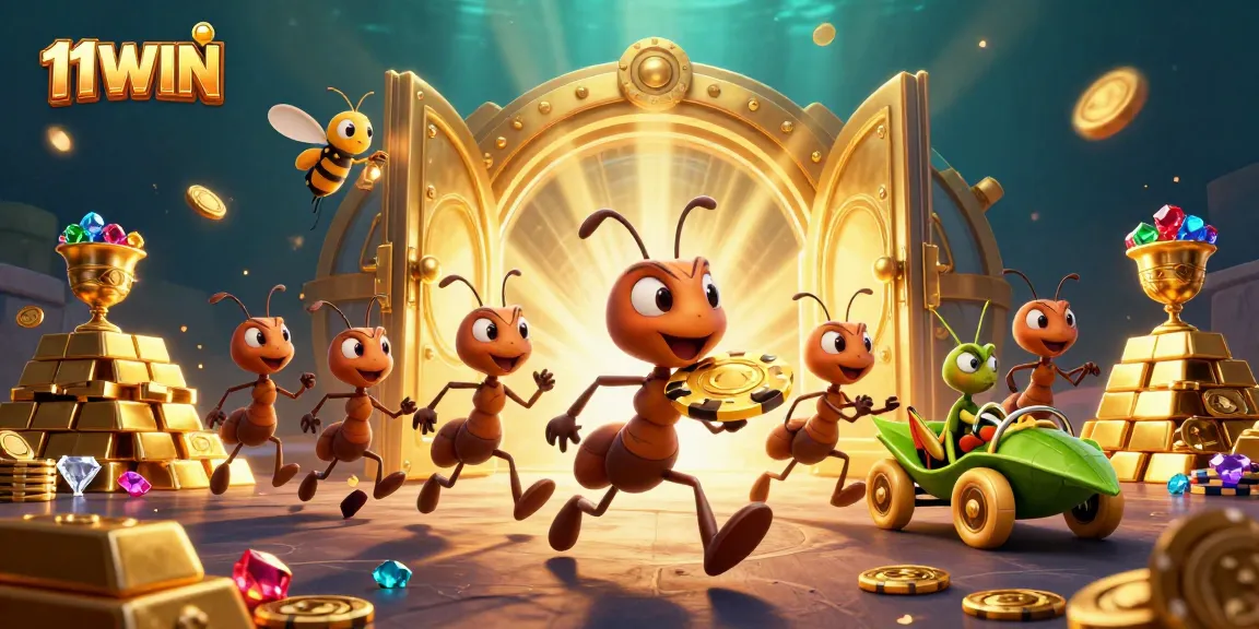 Experience the thrill of 11WIN with cartoon ants orchestrating a heist for poker chips.