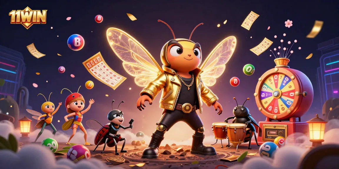 Win exciting prizes with 11WIN's vibrant lottery and bingo-themed digital casino art.