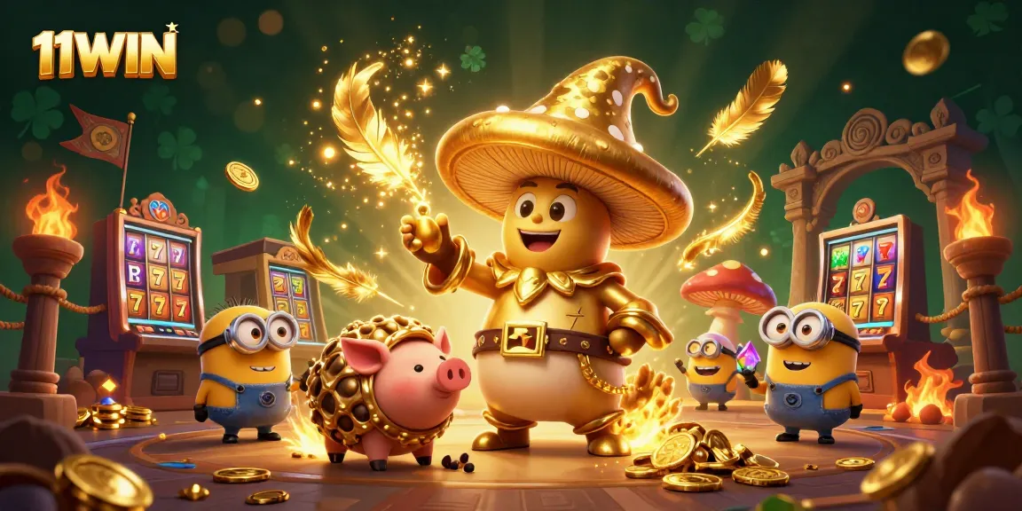 Experience immersive gameplay with 11WIN, featuring a magical scene of treasure hunting with whimsical characters.